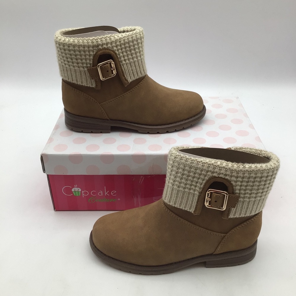 Cupcake Couture Lil Fawn Kids‎ Tan Suede Knit Cuff Winter Boots Size 9 M NEW